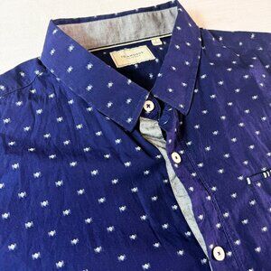 7 Diamond Button-Up Short Sleeve Shirt Men's Blue Polka Dot Classic - Large